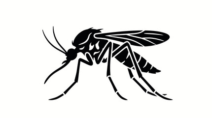 Mosquito silhouette stands as a sharp and detailed icon representing insect biology or the risks associated with tropical diseases and pest control in a clear, high-contrast graphic format. © Berkah