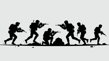 Obraz premium Silhouette of soldiers in combat formation.