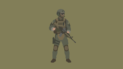 Obraz premium a soldier in military gear holding a rifle.
