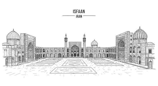 Isfahan Iran Mosque Architecture Drawing.