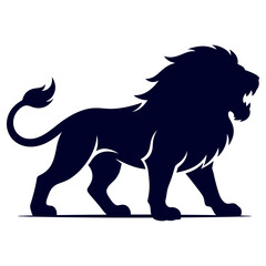 Fototapeta premium A black silhouette of a roaring lion standing in profile, facing right
