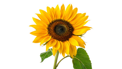 Obraz premium Vibrant yellow blooming sunflower plant with green stem close up isolated on transparent background
