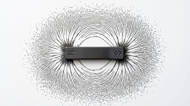 Bar Magnet with Iron Filings Showing Magnetic Field