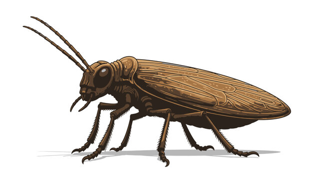Detailed brown cockroach illustration on white background