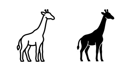 Fototapeta premium Giraffe Icon Set, Simple Outline and Silhouette Vector Graphics, African Wildlife Symbol