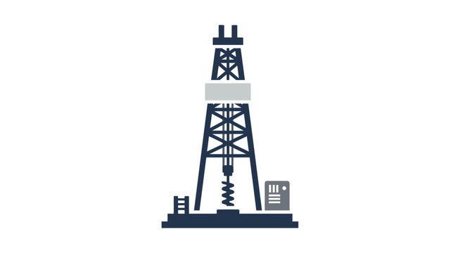Industrial oil drilling rig structure icon with control building for energy extraction illustration