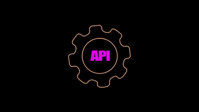 API technology line icon isolated , API gear icon on a browser window, application programming interface icon animation .Gears with api icon isolated .api glyph icon animation.on a black backgraund .