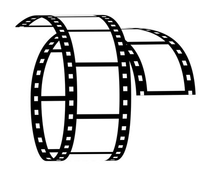 Curved film strip isolated. Negative cinematographic footage reel. Vintage media production and entertainment industry icon. Classic accessory for cinema movie clip. Vector illustration