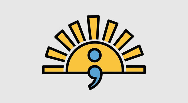 Symbol of mental health awareness featuring a semicolon integrated with a rising sun.
