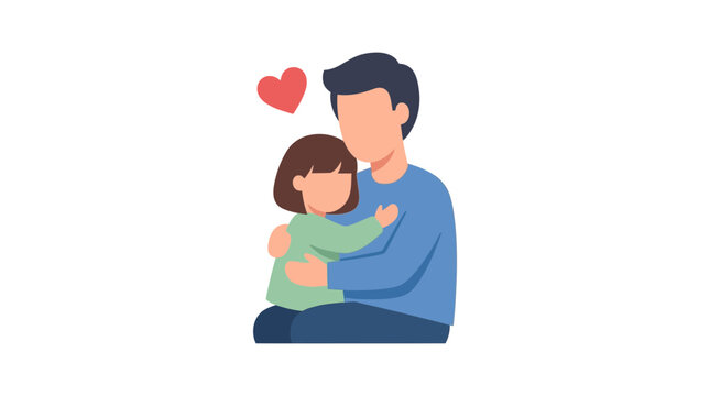 A father and daughter hugging each other affectionately with a heart icon.