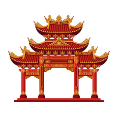 Obraz premium Traditional Chinese Pagoda Gate Architecture Ornate Red and Gold Design.