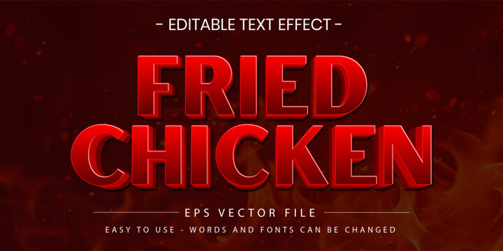 Fried chicken restaurant fast food 3D editable text effect vector on dark fire backdrop