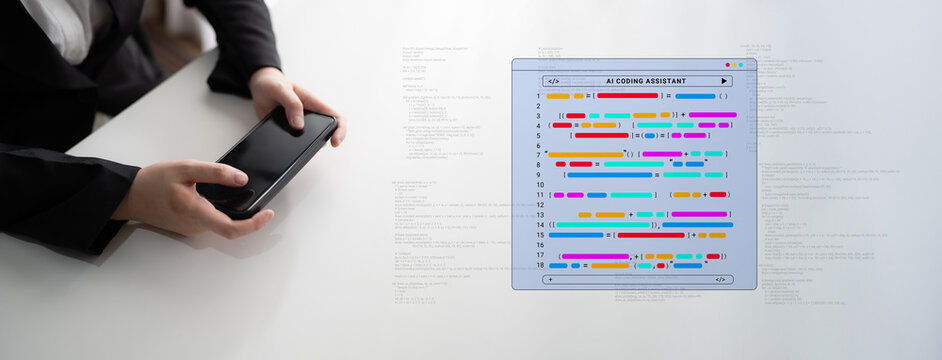 A person interacts with a smartphone while viewing a colorful digital interface, showcasing data analysis and modern technology in a sleek, professional workspace. Cyphers