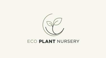 Fototapeta premium Minimalist logo design featuring leaves and curved lines for eco plant nursery
