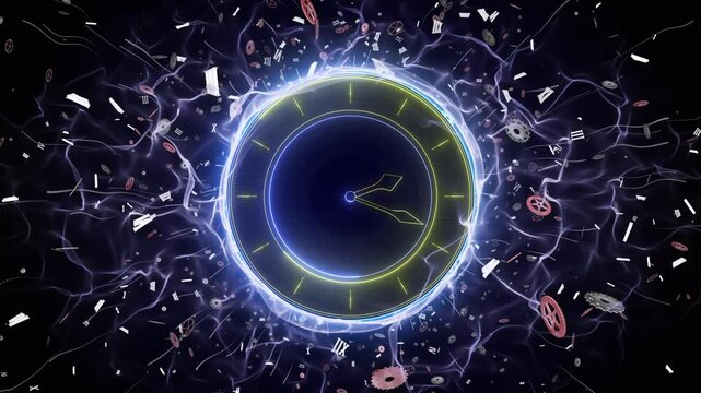 Clock and Gear Pieces of Clock Technology Endless Animation, Background, Loop
