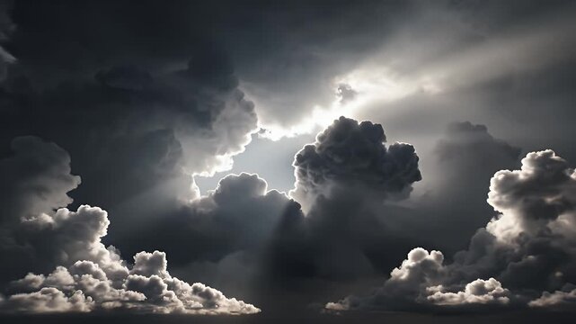 Dramatic Storm Clouds Parting With Golden Sunlight.