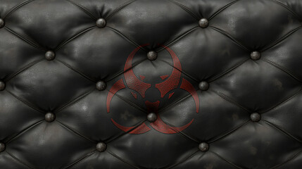 Fototapeta premium Black Quilted Leather With Faded Biohazard Symbol