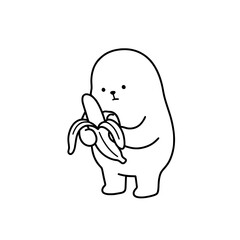 Fototapeta premium This delightful illustration shows a character carefully holding a banana, capturing both innocence and silliness in a whimsical and relatable way that evokes joy.