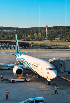 Zurich, Switzerland - May 29, 2025: Boeing 737 at Zurich Airport, ready for departure under a clear blue sky