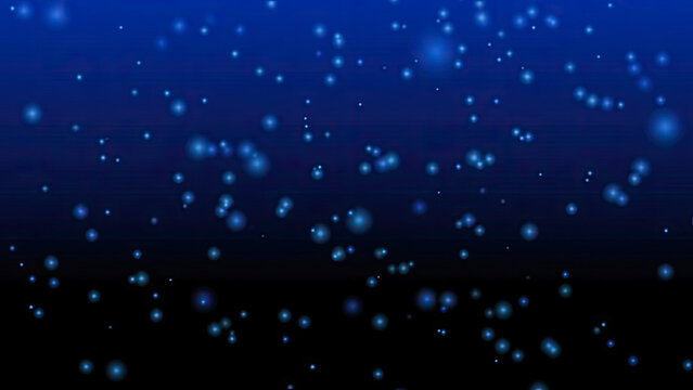 Abstract blue motion snow background. Glowing bokeh neon particles pulse across the screen.