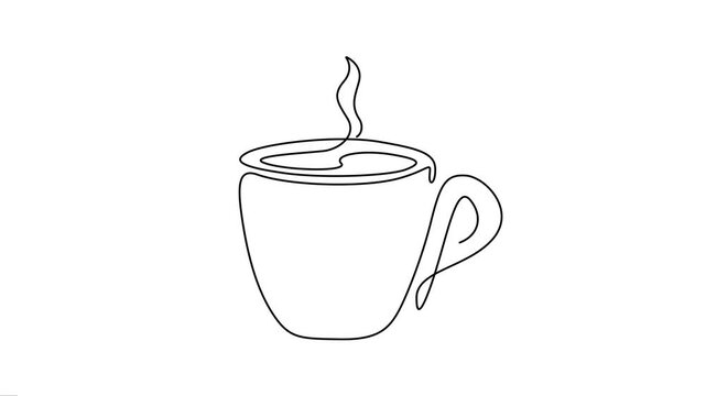 Hot coffee cup with a continuous line art animation.
