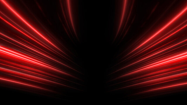 High speed red line abstract technology background digital fiber hi tech concept. Speed light line blurred on dark background, Data fast transfer simulation.