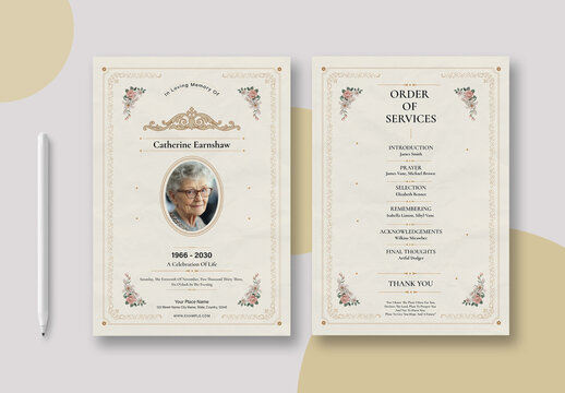 Elegant Border Funeral Program Flyer Template
