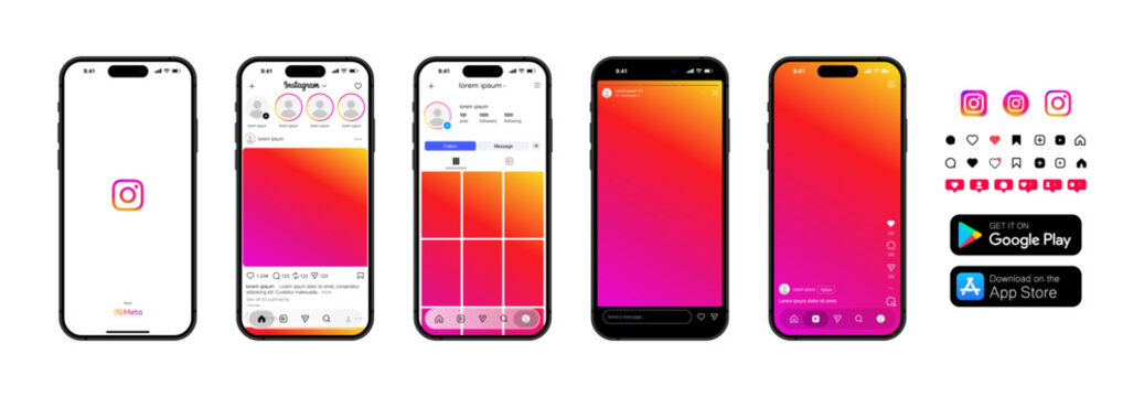 Instagram 2026 mockup interface. Instagram new update template. New Instagram social media features design 2026