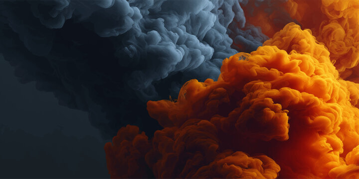 An abstract vintage texture of a blue nature sky with white clouds exploding into a flame of fire, smoke, and steam