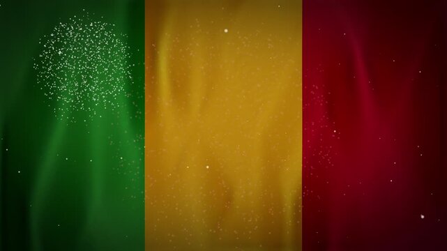 Mali flag background with fireworks and patriotic motion