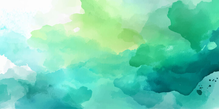 Abstract blue watercolor background with soft white clouds and a beautiful light reflection reminiscent of a peaceful summer sea and sky horizon
