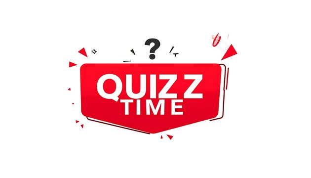 A vibrant red and white graphic reads "QUIZ TIME" inside a speech bubble, accentuated with a question mark and abstract confetti