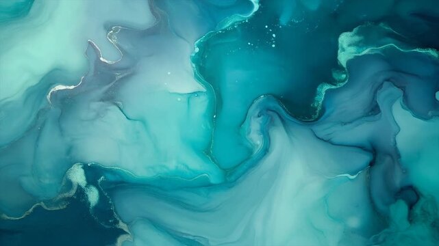 Abstract cosmic wash of cool cyan and mint tones sliding slowly with ultra smooth luminous flow