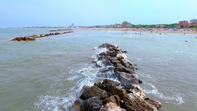 Cliffs by the sea on the Italian tourist coast