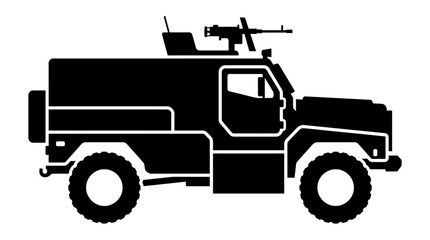 Obraz premium Black Silhouette of an Armored Military Vehicle with Machine Gun.