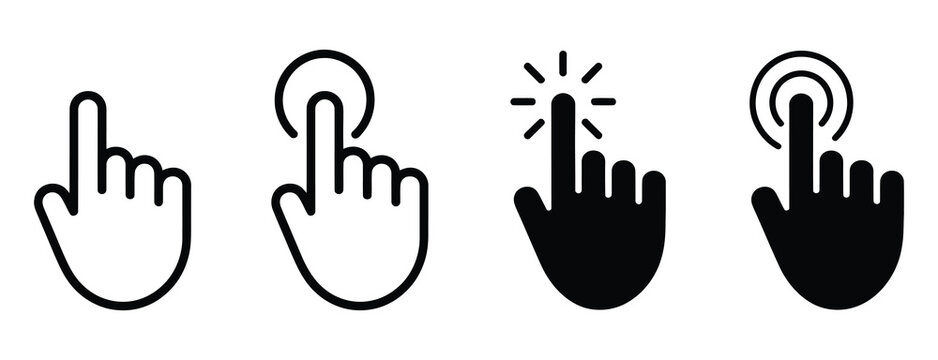 Pointer cursor computer mouse icon hand cursor symbol for web navigation interface click selection and digital interaction user experience design, vector design