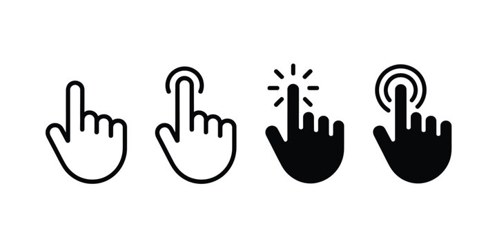 Pointer cursor computer mouse icon hand cursor symbol concept for clickable link selection browsing UI UX interaction and online navigation graphic, vector design