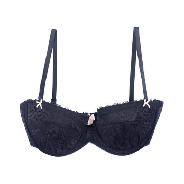 Dark blue lace underwire bra with bow detail Isolated On Transparent Background PNG