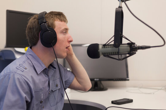 Young man with Cerebral Palsy hosting his radio show