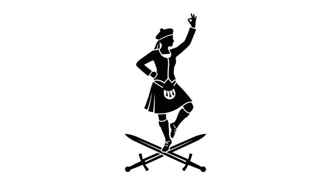 Scottish Highland Dancer Silhouette Performing on Crossed Swords.