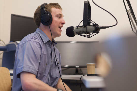 Young man with Cerebral Palsy hosting his radio show