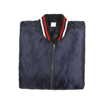Folded navy blue satin bomber jacket Isolated On Transparent Background PNG