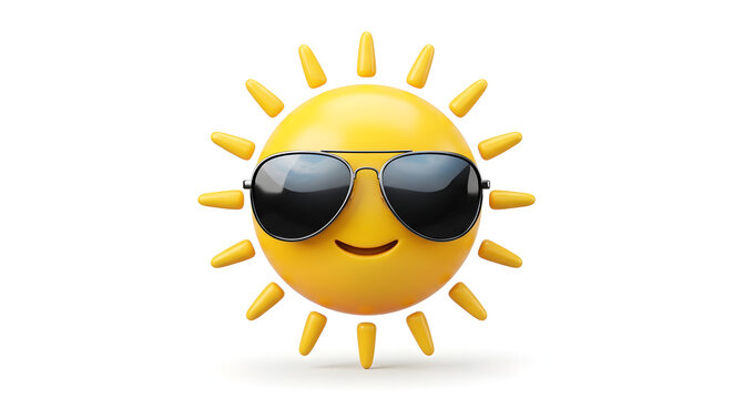 Yellow sun emoji wearing cool sunglasses 3d isolated white cutout