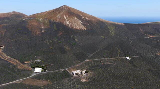 Aerial View of La Geria Lanzarote Volcanic Vineyards and Malvasia Wine Production Valley