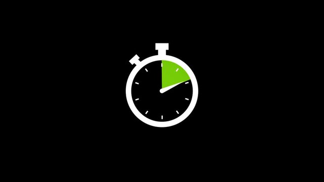 Minimalist timer icon motion graphic showing a 15-second countdown on black