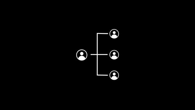 Organizational chart animation showing corporate hierarchy or business structure on black background 4k video animation