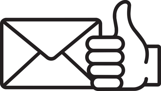 Human hand showing thumbs up approval over paper envelope indicating successful good positive delivery vector illustration