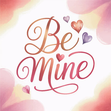 Be mine calligraphy with hearts for valentine's day card Vector, illustration