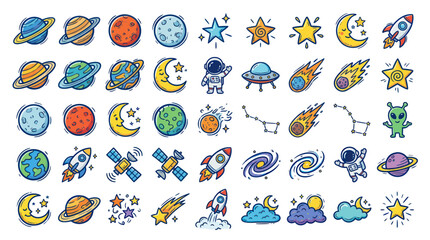 Cosmic Doodles: Planets, Stars, Astronauts, Rockets, UFOs, and Aliens - Space Collection © Jepe