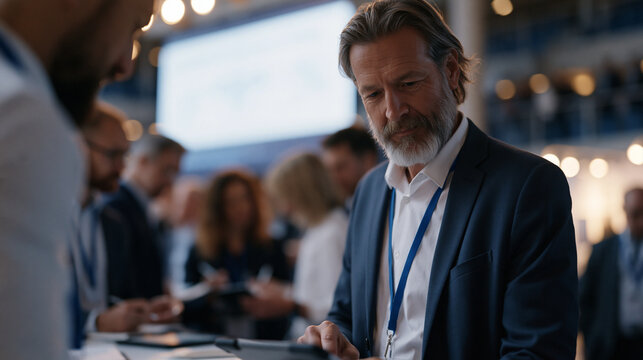 Crowd of cybersecurity professionals gathered around a demonstration kiosk at an enterprise technology conference where post-quantum cryptography migration roadmaps are projected